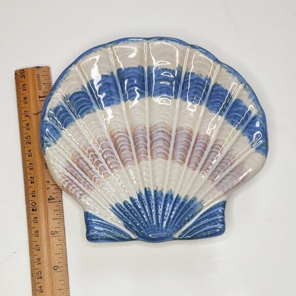 Cracker Barrel Seashell Stoneware Spoon Rest Soap Dish Trinket Dish Blue Ocean - Picture 4 of 9